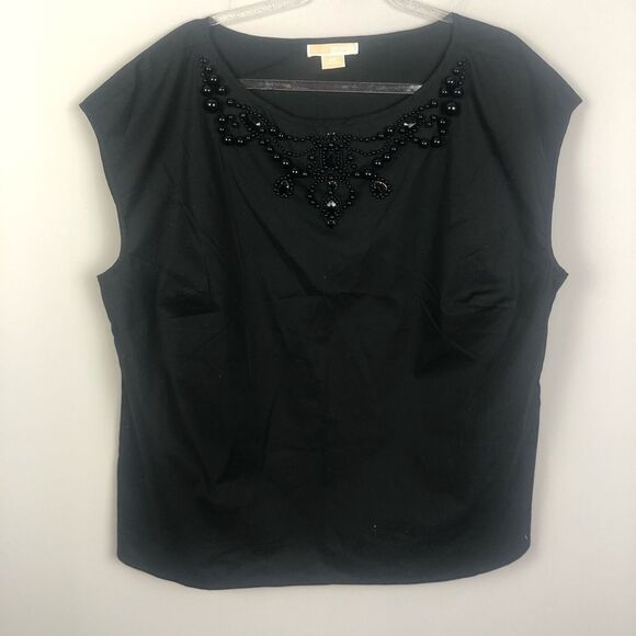 MICHAEL KORS | Cap Sleeve Black Embellished Neckline Top Women’s Plus Size 2X - Picture 1 of 6